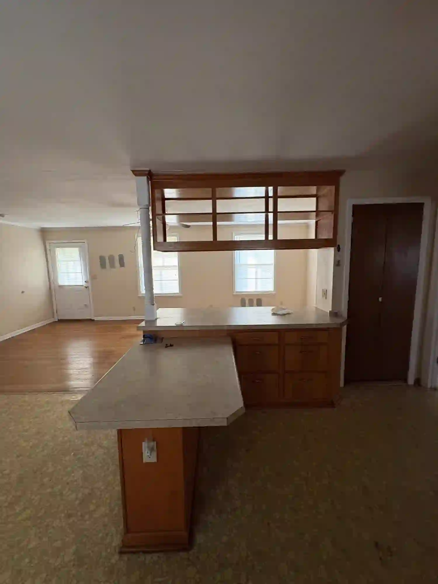 Original kitchen breakfast bar with old wood hutch